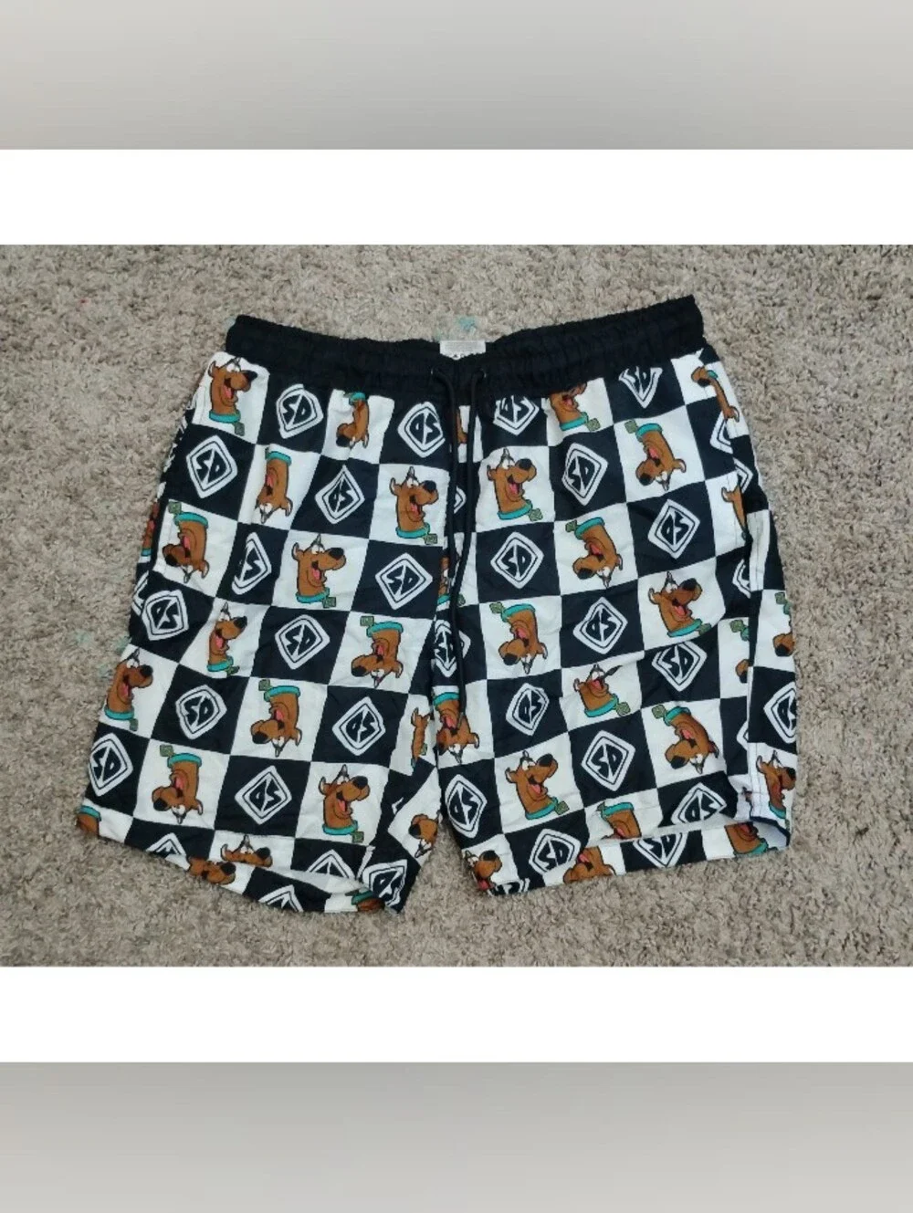 Official Scooby-Doo Mens Checkerboard Graphic Swim Trunks